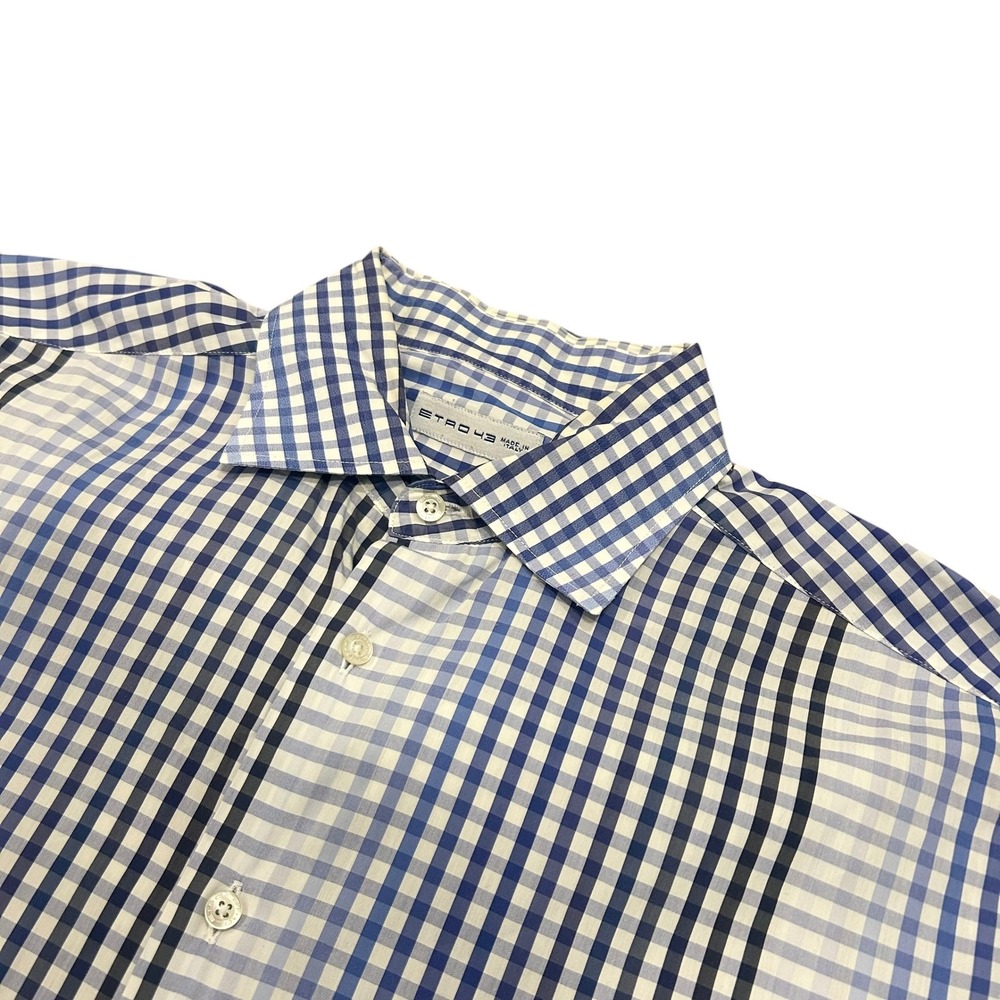 Etro Mens Shirt Size 43 Gingham Check Long Sleeve Button Down Shirt‎